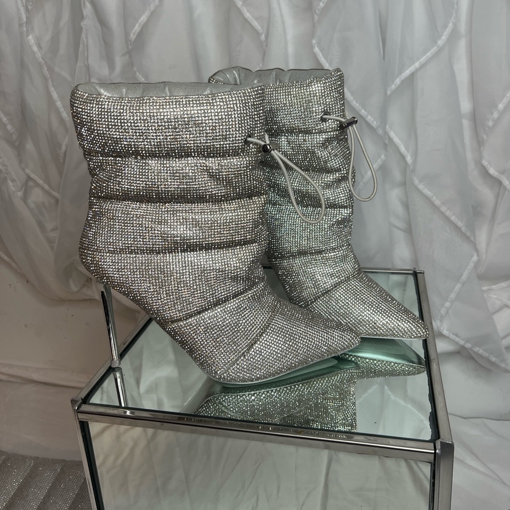 Steve Madden Silver Rhinestone Stiletto Boots